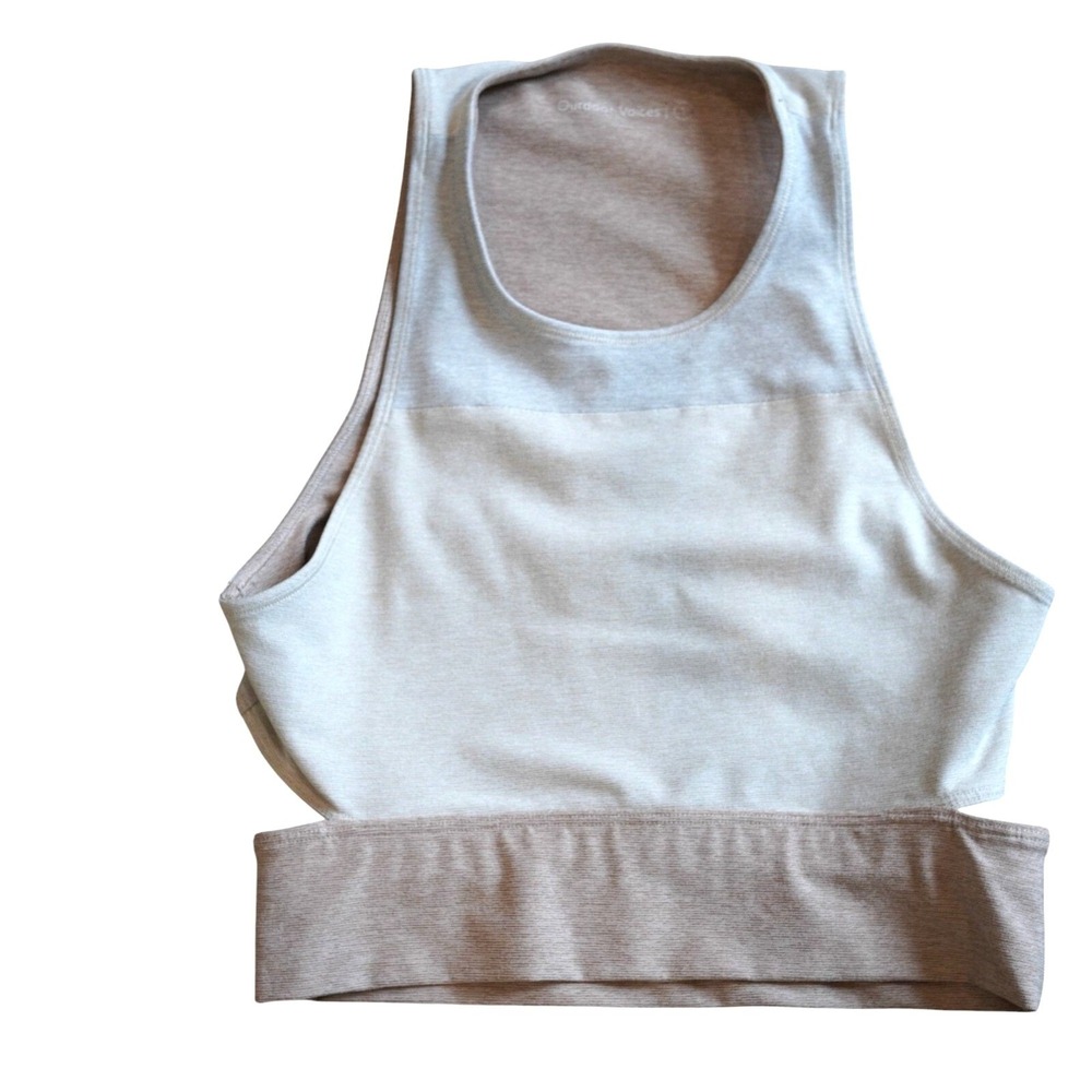 Outdoor Voices Crop Top Women Small Tan Beige Colorblock Cutout Activewear